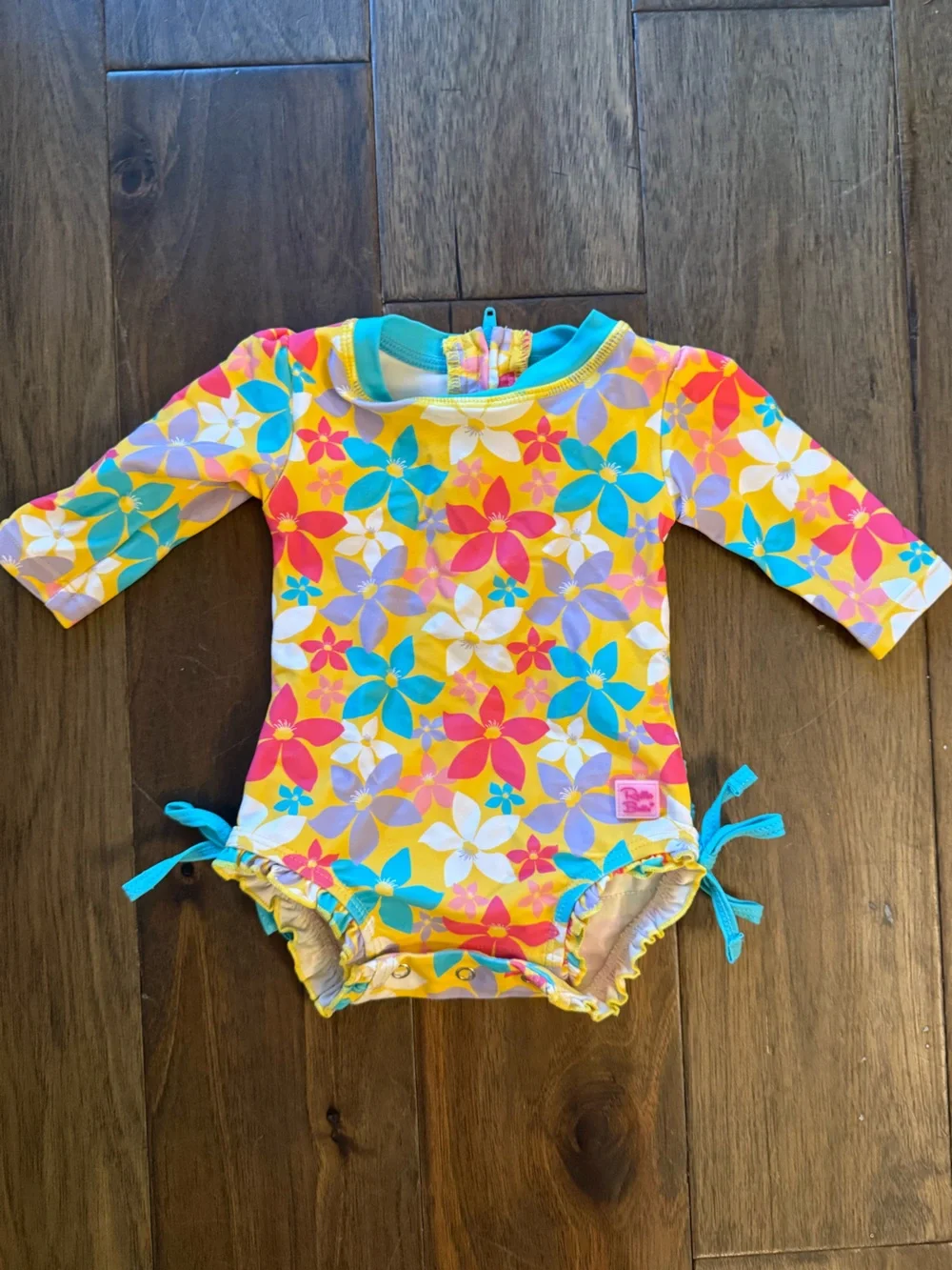 Ruffle Butts Yellow Floral Long-Sleeve One-Piece Swim Suit